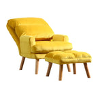 Ensemble fauteuil et ottoman capitonnés jaunes, pieds évasés, 1 place