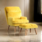 Ensemble fauteuil et ottoman capitonnés jaunes, pieds évasés, 1 place