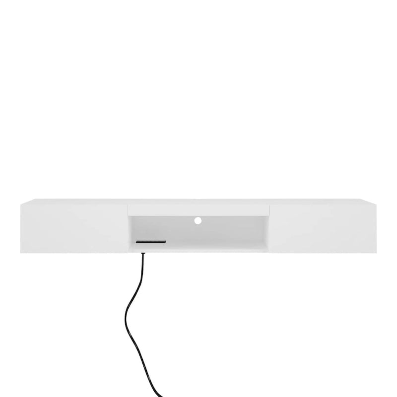 Meuble TV mural flottant blanc avec lumières LED, installation par 1 personne, convient jusqu'à 65 pouces