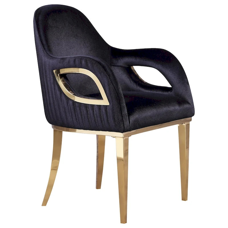 Fauteuil à accoudoirs Fox-Eye, capitonné en velours noir – Simple