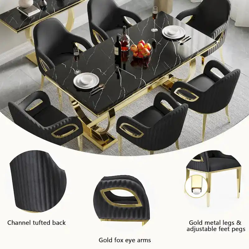 Fauteuil à accoudoirs Fox-Eye, capitonné en velours noir – Simple