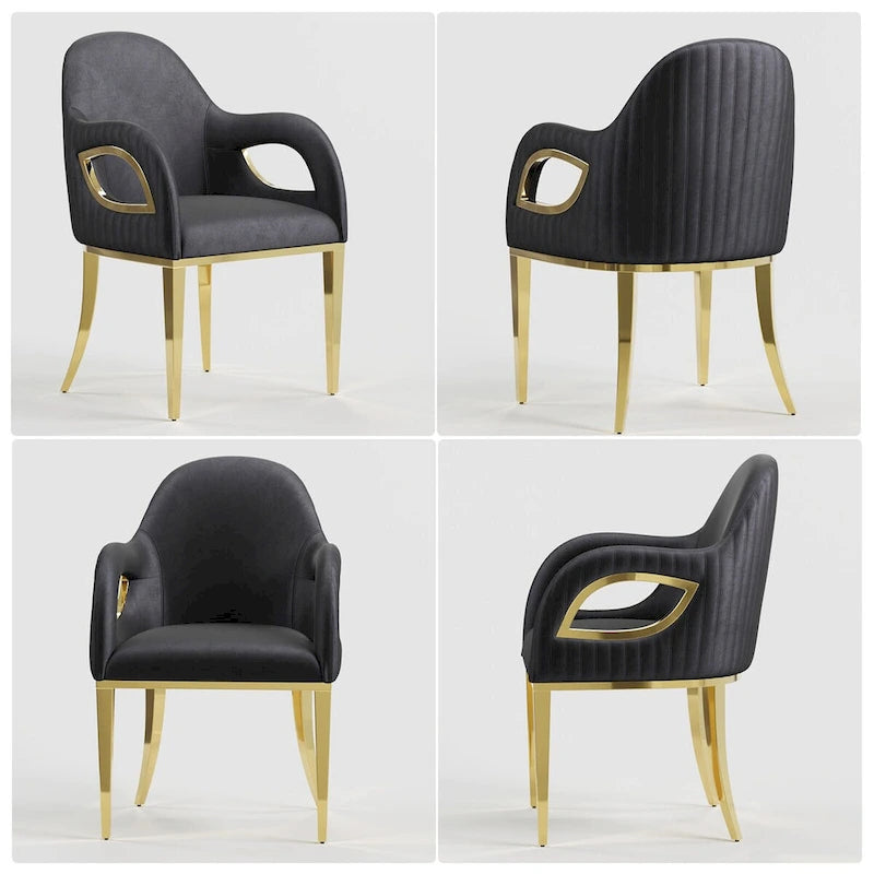 Fauteuil à accoudoirs Fox-Eye, capitonné en velours noir – Simple