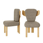 Chaise de salle à manger à dossier haut en tissu Teddy, coloris orange/beige/noir/blanc, avec pieds en bois – Lot de 2