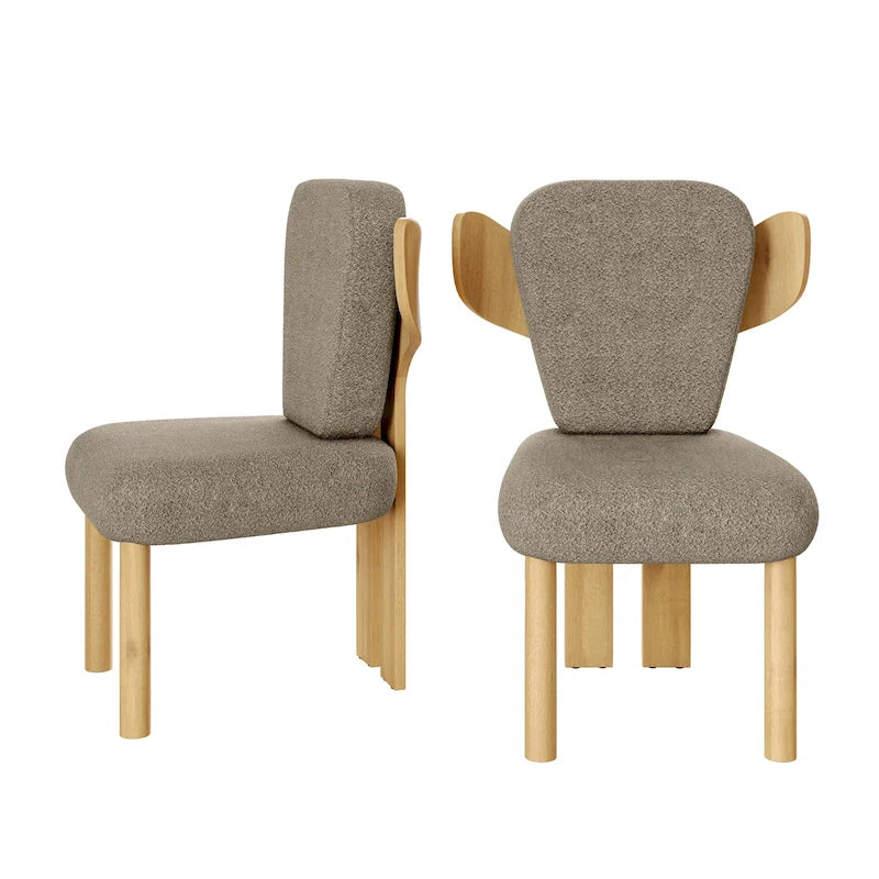 Chaise de salle à manger à dossier haut en tissu Teddy, coloris orange/beige/noir/blanc, avec pieds en bois – Lot de 2