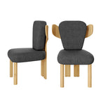 Chaise de salle à manger à dossier haut en tissu Teddy, coloris orange/beige/noir/blanc, avec pieds en bois – Lot de 2