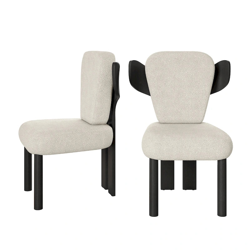 Chaise de salle à manger à dossier haut en tissu Teddy, coloris orange/beige/noir/blanc, avec pieds en bois – Lot de 2