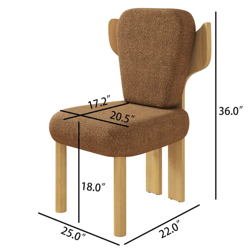 Chaise de salle à manger à dossier haut en tissu Teddy, coloris orange/beige/noir/blanc, avec pieds en bois – Lot de 2