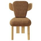 Chaise de salle à manger à dossier haut en tissu Teddy, coloris orange/beige/noir/blanc, avec pieds en bois – Lot de 2