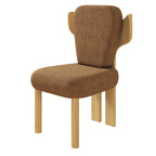Chaise de salle à manger à dossier haut en tissu Teddy, coloris orange/beige/noir/blanc, avec pieds en bois – Lot de 2