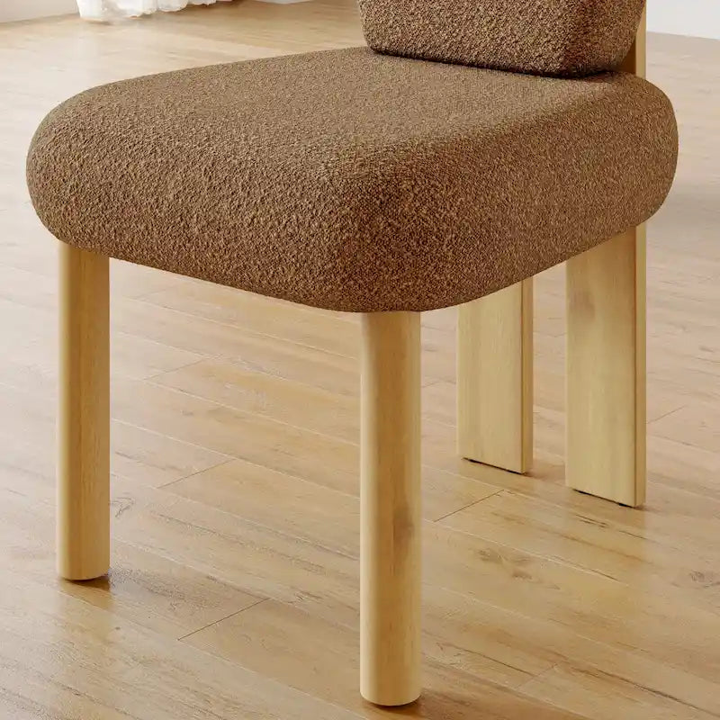 Chaise de salle à manger à dossier haut en tissu Teddy, coloris orange/beige/noir/blanc, avec pieds en bois – Lot de 2