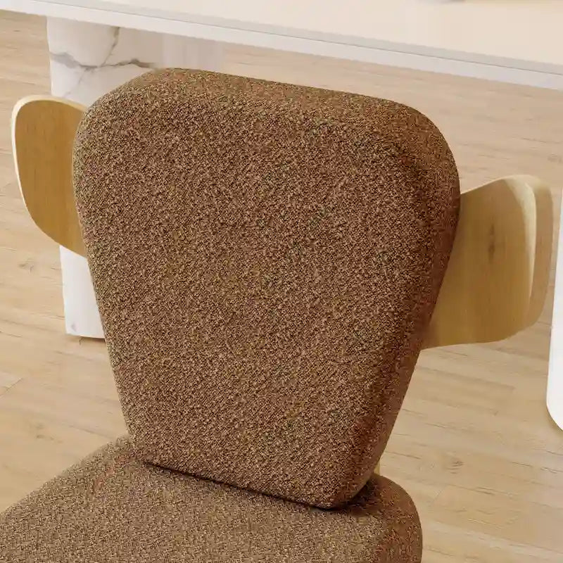 Chaise de salle à manger à dossier haut en tissu Teddy, coloris orange/beige/noir/blanc, avec pieds en bois – Lot de 2