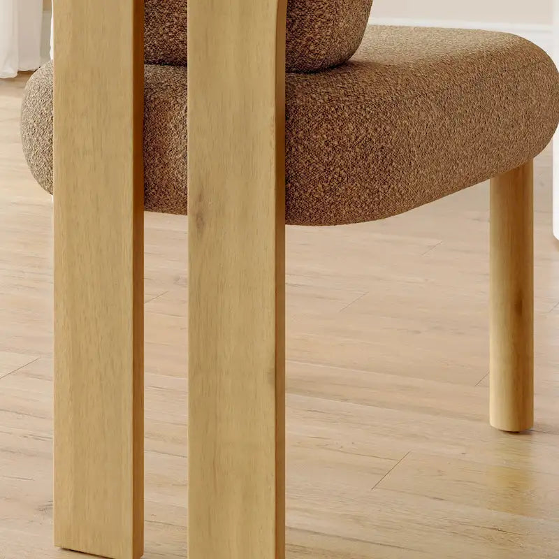 Chaise de salle à manger à dossier haut en tissu Teddy, coloris orange/beige/noir/blanc, avec pieds en bois – Lot de 2