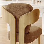 Chaise de salle à manger à dossier haut en tissu Teddy, coloris orange/beige/noir/blanc, avec pieds en bois – Lot de 2