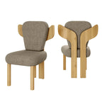 Chaise de salle à manger à dossier haut en tissu Teddy, coloris orange/beige/noir/blanc, avec pieds en bois – Lot de 2