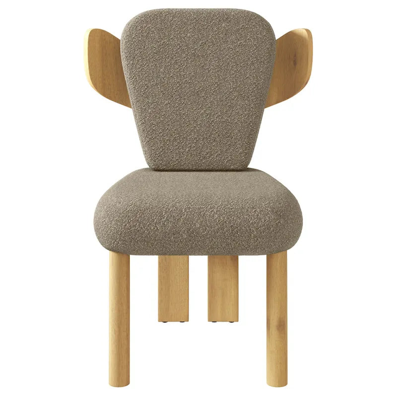 Chaise de salle à manger à dossier haut en tissu Teddy, coloris orange/beige/noir/blanc, avec pieds en bois – Lot de 2