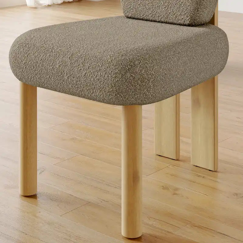 Chaise de salle à manger à dossier haut en tissu Teddy, coloris orange/beige/noir/blanc, avec pieds en bois – Lot de 2
