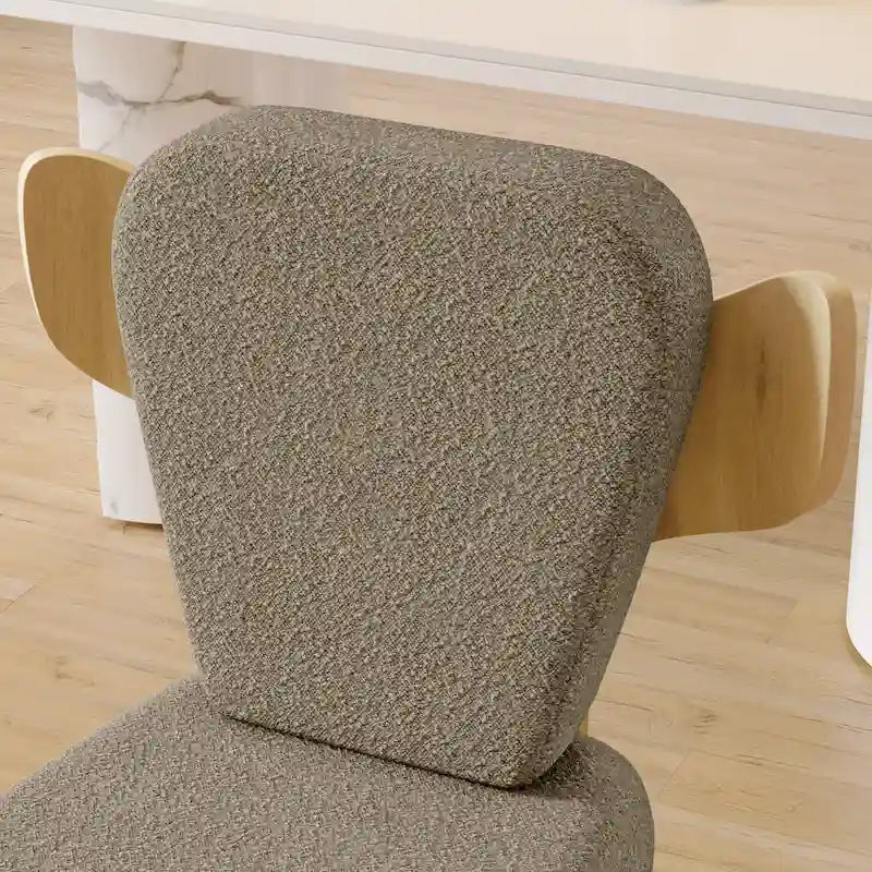 Chaise de salle à manger à dossier haut en tissu Teddy, coloris orange/beige/noir/blanc, avec pieds en bois – Lot de 2