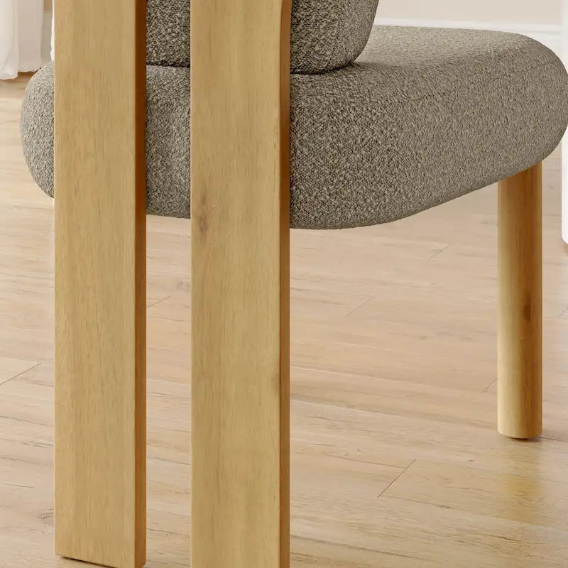 Chaise de salle à manger à dossier haut en tissu Teddy, coloris orange/beige/noir/blanc, avec pieds en bois – Lot de 2