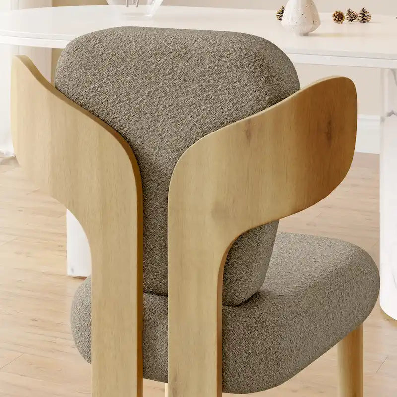 Chaise de salle à manger à dossier haut en tissu Teddy, coloris orange/beige/noir/blanc, avec pieds en bois – Lot de 2