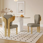 Chaise de salle à manger à dossier haut en tissu Teddy, coloris orange/beige/noir/blanc, avec pieds en bois – Lot de 2