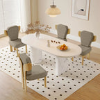 Chaise de salle à manger à dossier haut en tissu Teddy, coloris orange/beige/noir/blanc, avec pieds en bois – Lot de 2