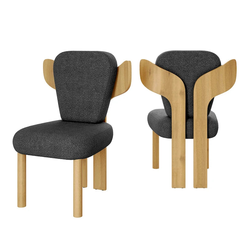 Chaise de salle à manger à dossier haut en tissu Teddy, coloris orange/beige/noir/blanc, avec pieds en bois – Lot de 2