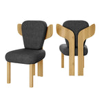 Chaise de salle à manger à dossier haut en tissu Teddy, coloris orange/beige/noir/blanc, avec pieds en bois – Lot de 2