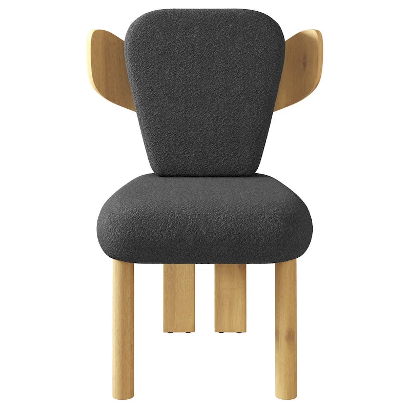 Chaise de salle à manger à dossier haut en tissu Teddy, coloris orange/beige/noir/blanc, avec pieds en bois – Lot de 2