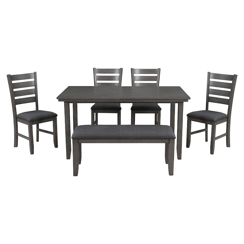 Ensemble de salle à manger rustique gris 6 personnes avec banc