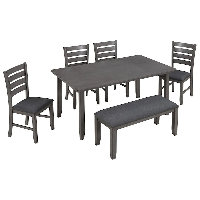 Ensemble de salle à manger rustique gris 6 personnes avec banc