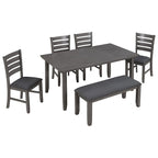 Ensemble de salle à manger rustique gris 6 personnes avec banc