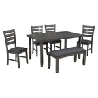 Ensemble de salle à manger rustique gris 6 personnes avec banc