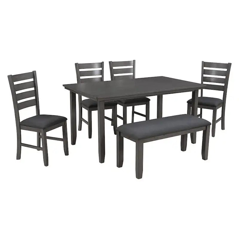 Ensemble de salle à manger rustique gris 6 personnes avec banc
