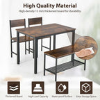 Ensemble de table à manger 4 pièces Coffee avec banc et 2 chaises, 4 places