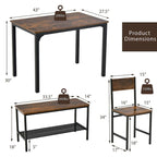 Ensemble de table à manger 4 pièces Coffee avec banc et 2 chaises, 4 places