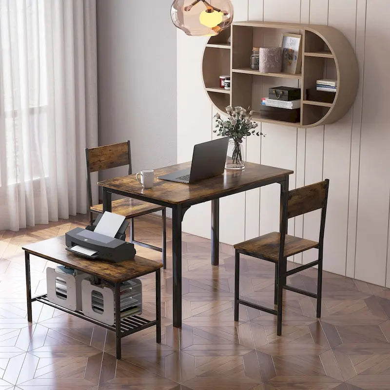 Ensemble de table à manger 4 pièces Coffee avec banc et 2 chaises, 4 places