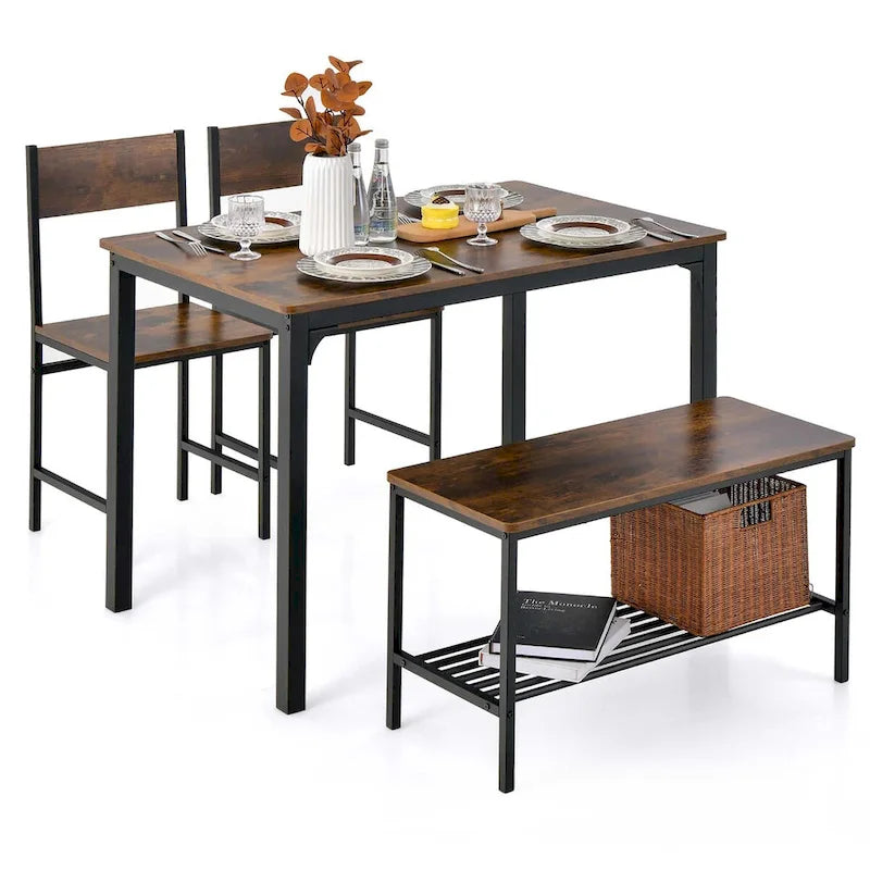 Ensemble de table à manger 4 pièces Coffee avec banc et 2 chaises, 4 places